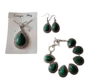 Canyon Sky Malachite Green Necklace Earrings and Bracelet Set
